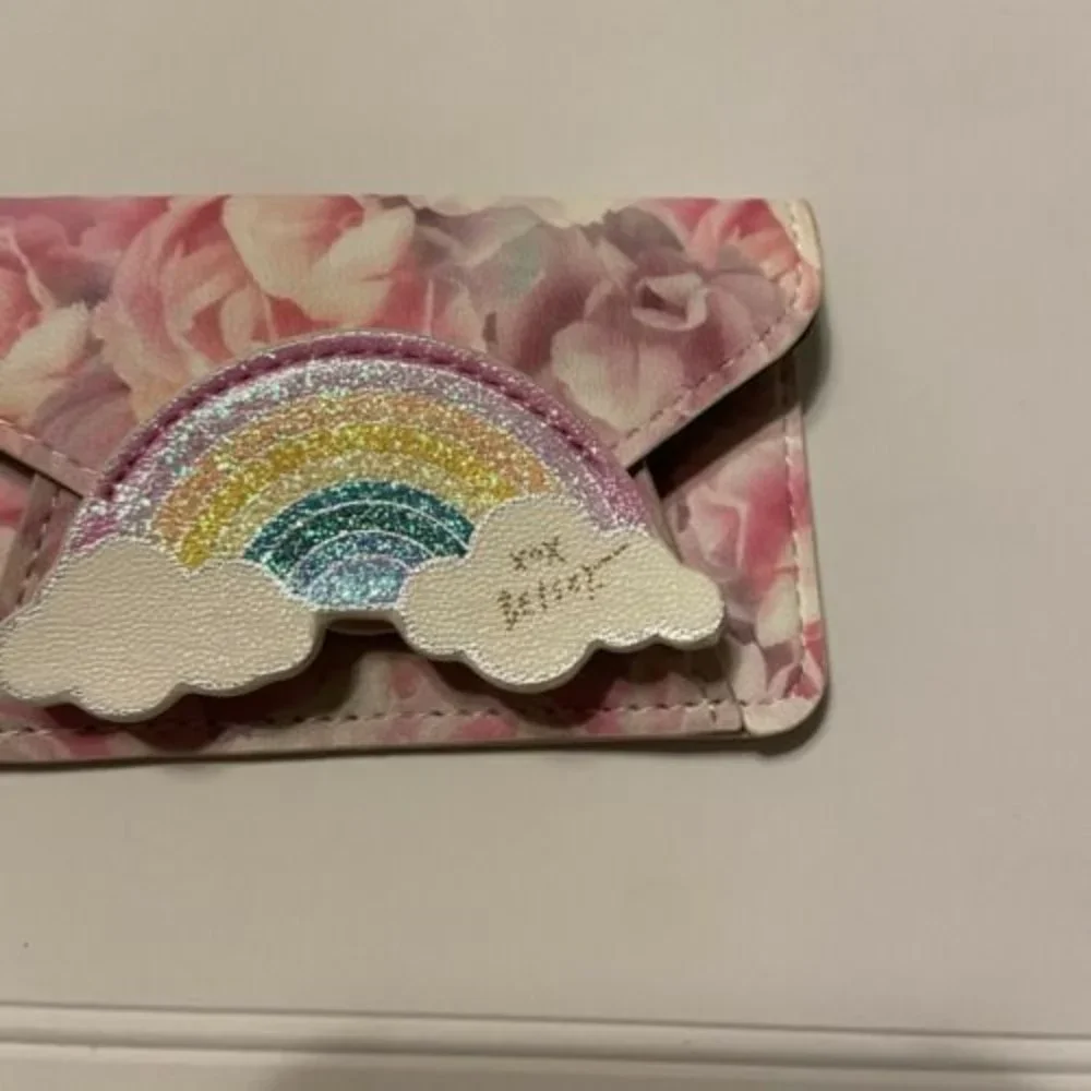 Betsey Johnson Stick on Phone Pink Wallet Floral Rainbow - Picture 4 of 6